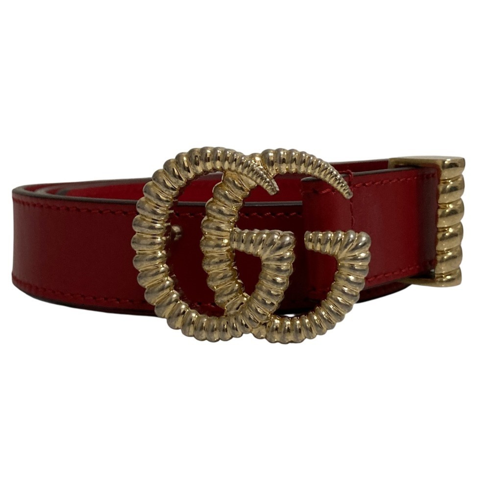 GUCCI GG Marmont Double G Buckle Leather Belt 524103 Size 75 Red Women's